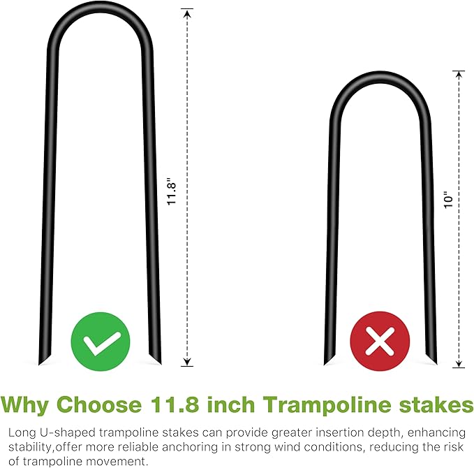 Heavy Duty Trampoline Stakes Anchors High Wind U Type Sharped Ends Safety Ground Anchors Galvanized Steel 11.8 inch for Soccer Goals,Tents and Garden Decorations