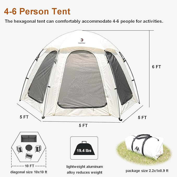 4-6 Person Outdoor Camping Dome Tent - 10 x 10 FT Screen House Room with Removable Waterproof Rainfly & Ground Sheet,Luxury Yurt Glamping Family Tents for Patios Outdoor Camping Activities