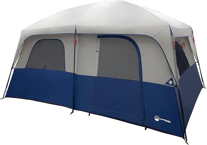 10-12 Person Large Camping Tent – Tall Family Cabin Outdoor Shelter with Room Divider, Mesh Windows, Water-Resistant Rainfly and Carry Bag for Camping and Outdoor Adventures – Wakeman Outdoors