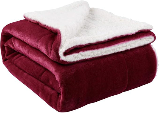 NANPIPER Sherpa Blanket Warm Blankets Super Soft Fuzzy Flannel Fleece/Wool Like Reversible Velvet Plush Couch Blanket Lightweight(Wine Red Throw Size 50"x60")