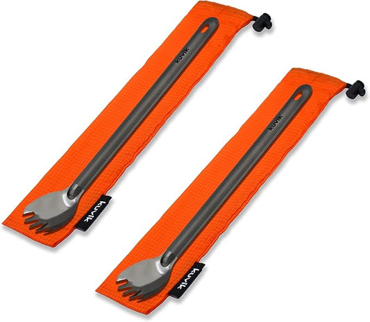 Kuvik Titanium Long Handle Spork 2-Pack - Ultralight and Compact for Camping and Hiking