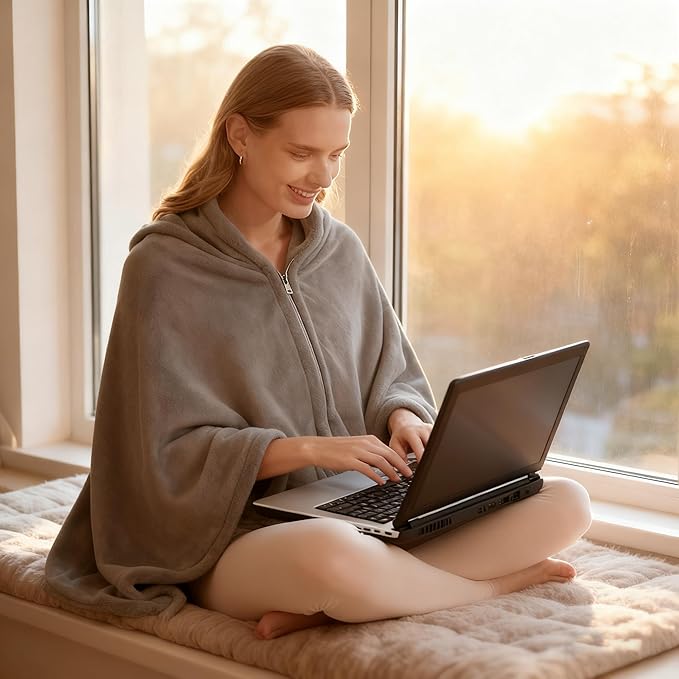 SNZ Cozy Wearable Blanket for Women & Men - 60"x33" Fleece Poncho, Warm Office Chair Lap Blanket, Travel, Camping & Home Wrap - Comfy Poncho Throw - Gift for Mom, Elderly