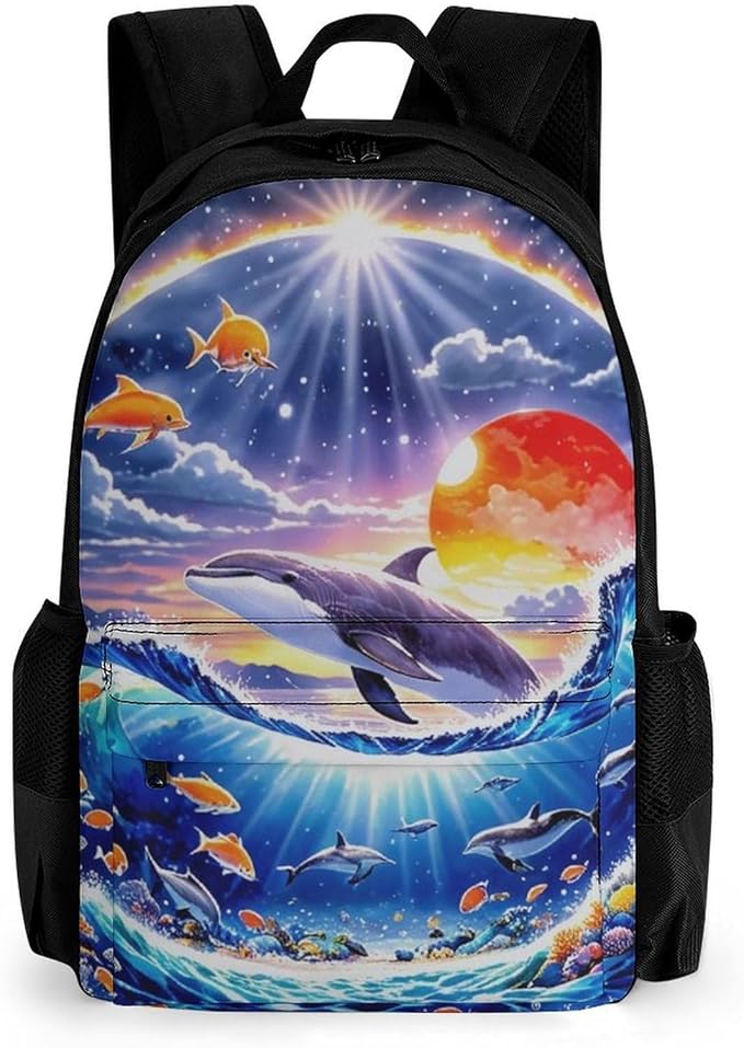 Rucksacks Lightweight Multipurpose Anti-Theft Dolphin Underwater World Rainbow Shoulder Bag Big Capacity Traveling Camping Backpack With Side Pockets