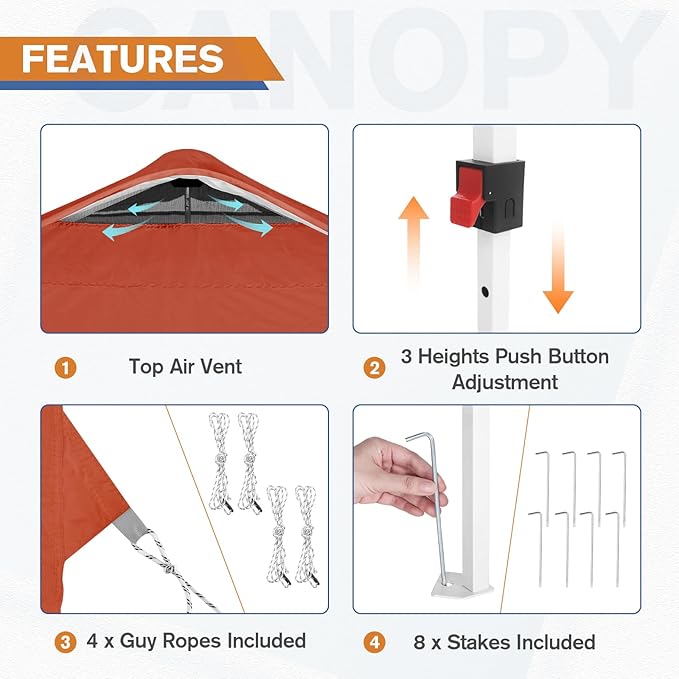 EAGLE PEAK Pop Up Canopy Tent with 1 Sidewall, Easy Setup Event Tent, Outdoor Sun Shade, Wheeled Carry Bag, Stakes and Guy Ropes, Instant Canopy 10x10, Brick Red