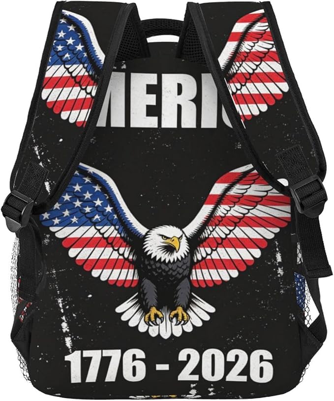 Men Women Lightweight 250th Anniversary 1776-2026 Patriotic Eagle Art Backpack Large Capacity Bookbag With Smooth Zippers for Gym Business Running