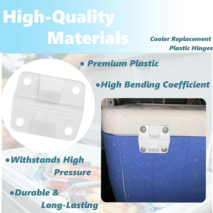 White Plastic Cooler Replacement Hinges with Screws Compatible with Coleman Cooler 5226, 5227B, 5235, 5236