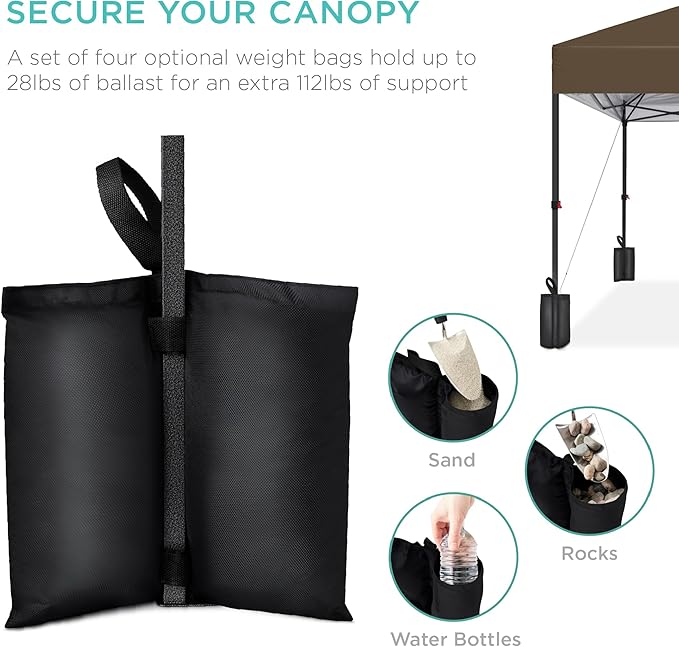 Best Choice Products 8x8ft Pop Up Canopy Tent, Outdoor Shade, 1 Person 1 Minute Set Up, Carry Case, 4 Weight Bags - Brown