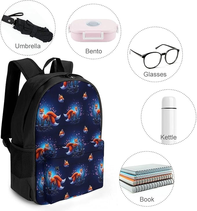 Supdreamc Polyester Daypack for Hiking Work Running, Big Capacity Anti-Theft Multipurpose Shoulder Bag, Anime Fox Travel and Sport Backpack Rucksack