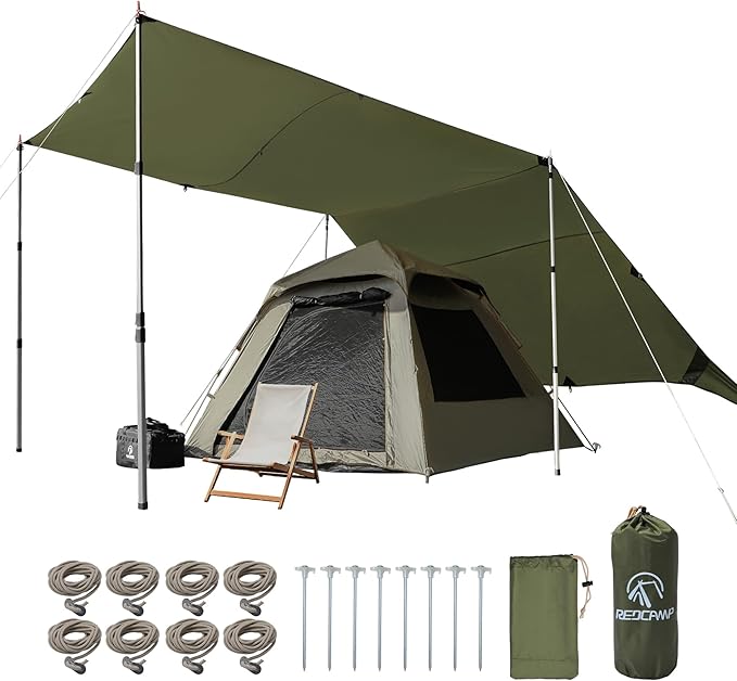 REDCAMP 10x17ft Large Waterproof Camping Tarp, Hammock Rain Fly with UV50+ Sun Protection, 8 Guy Lines & Stakes, Backpacking Tent Shelter for Camping, Hiking, Beach (Green)