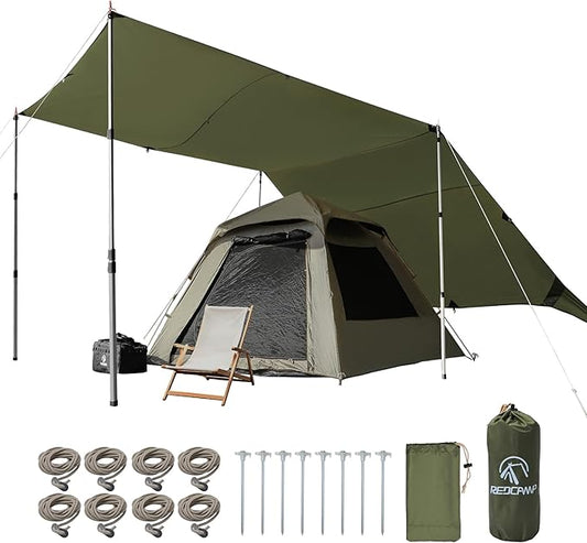 REDCAMP 10x17ft Large Waterproof Camping Tarp, Hammock Rain Fly with UV50+ Sun Protection, 8 Guy Lines & Stakes, Backpacking Tent Shelter for Camping, Hiking, Beach (Green)