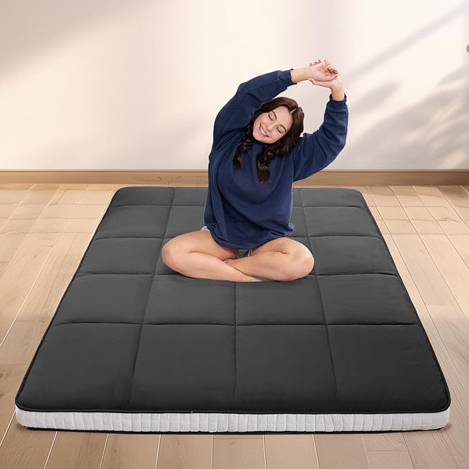 DoCred Full Size Japanese Futon Floor Mattress, Extra Thick Futon Mattress, Foldable Japanese Floor Mattress for Adults, Breathable Memory Foam Sleeping Pad, Roll Up Tatami Mat for Guest Room