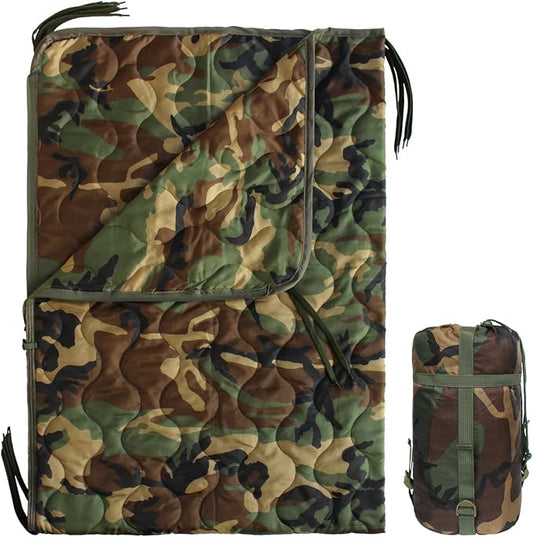 Camo Poncho Liner, Army Blanket, Military Sleeping Bag, with A Compression Carrying Bag, for Traveling, Hiking, Camping, Outdoor Survival, Car Blanket