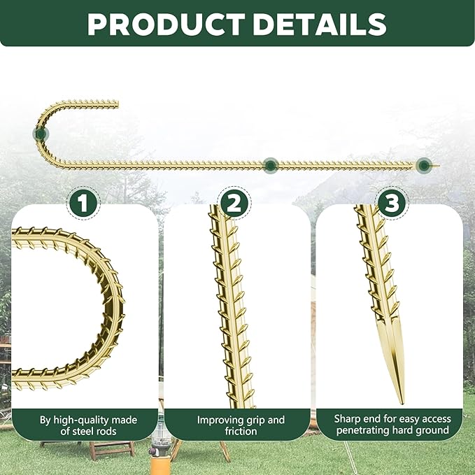 20 Pieces 12 Inch Long 1/4In Diameter Heavy Duty J Hooks,Heavy Duty Rebar Metal Fence Ground Garden Tent Stakes,Ground Spikes Anchors for Fencing,Outdoor Chicken Wire Trellis Stakes,Anti-Rust Golden