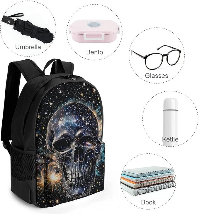 Men Women Lightweight Magical Machine Skull Art Casual Daypack Big Capacity Bookbag With Padded Straps for Gym Travel Walking Cycling