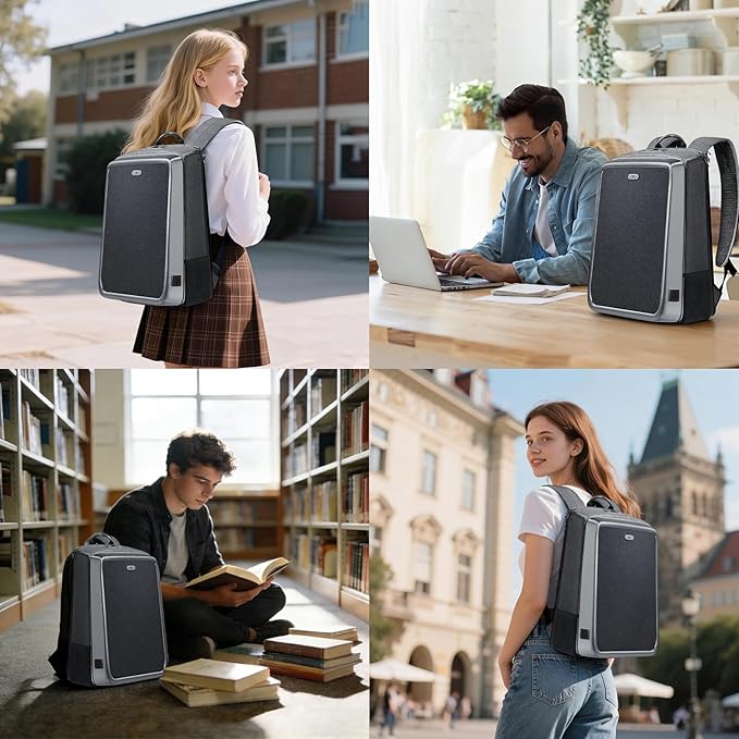 15.6 Inch Laptop Travel Backpack Solar Panel with Multiple USB Fast Charging, Lightweight Tech Backpack, TSA Friendly Airline Carry‑On Compliant, Waterproof Anti-Theft Bag for Work Travel