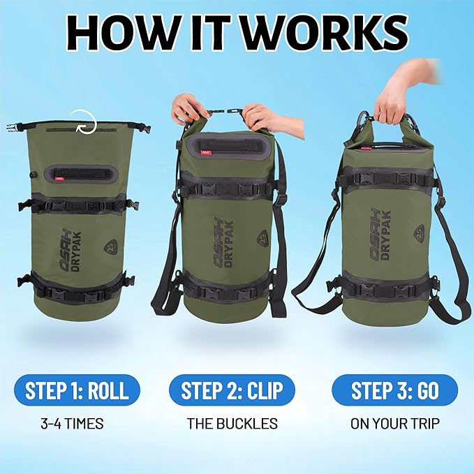 25L Waterproof Dry Bag - Motorcycle Luggage Tail Bag with Straps for Back Seat, Roll Top Lightweight Waterproof Backpack Sack for Travel, Swimming, Boating, Kayaking, Camping and Beach