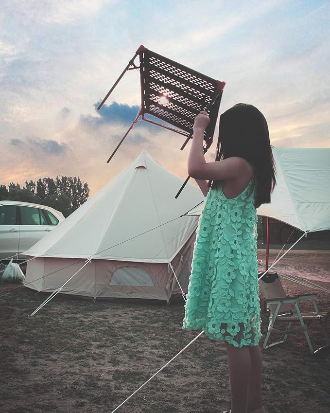 iClimb Extendable Folding Table Large Tabletop Area Ultralight Compact with Hollow Out Tabletop for Camping Backpacking Beach Concert BBQ Party, Three Size (Black - XL + Hanger)