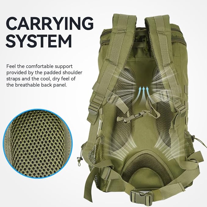 25L Hiking Backpack for Men & Women,Breathable Waterproof Backpack, Lightweight Camping Backpack with MOLLE System-Green,Suitable for mountain climbing and outdoor hiking