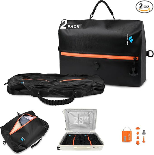 Zurligi Travel Vacuum Compression Bags with Removable Handle & Mini Pump – 39L Reusable IPX8 Waterproof Vacuum Packing Cubes, Vacuum Seal Bags for Clothes, Suitcase & Backpack(2-Pack Black)