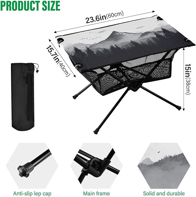 Mount Fuji Portable Folding Camping Table, Compact Lightweight Beach Table with Carrying Bag for Outdoor Picnics, BBQs, Camp