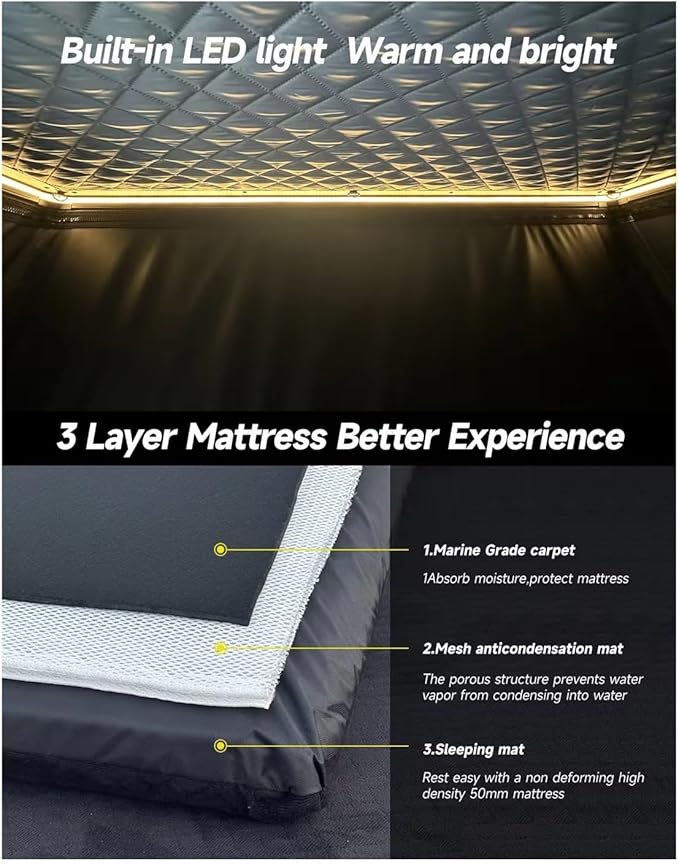 Hard Shell Rooftop Tent with Solar Panel & Winter Thermal Layer | 2-Person All-Weather for Jeep SUV Truck Van | 4-Season Hardshell Camping