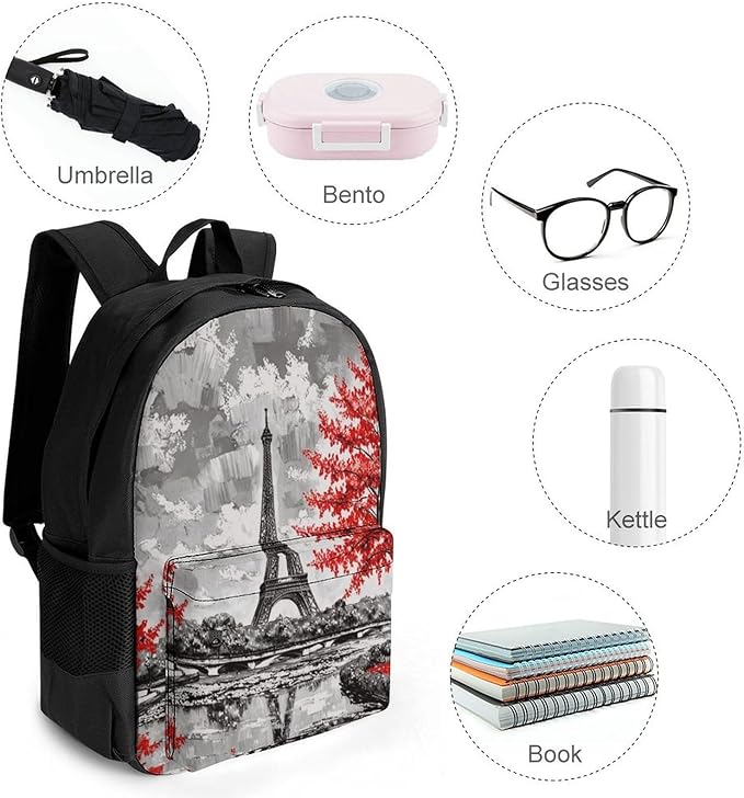 Supdreamc Polyester Daypack for Camping Travel Walking Cycling, Big Capacity Anti-Theft Multipurpose Bookbag, Oil Painting Paris European City Landscape France Eiffel Tower Camping Outdoor Backpack