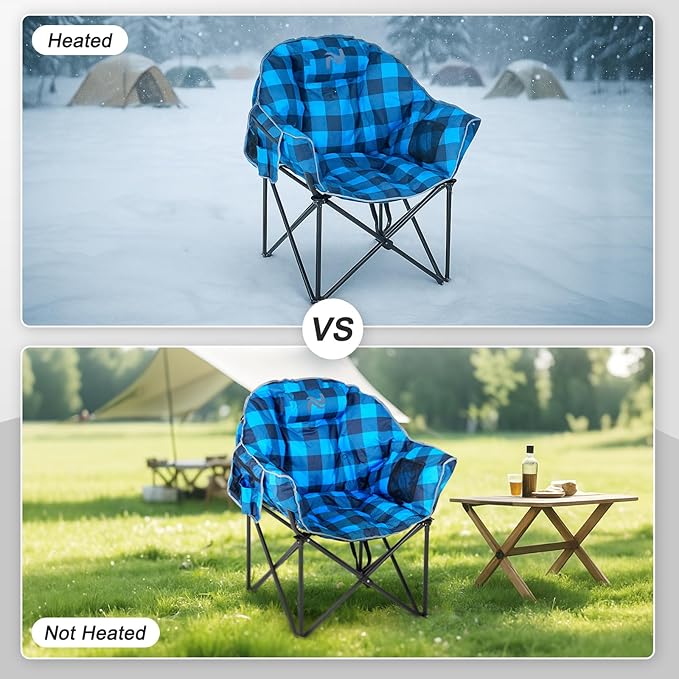 ABORON Oversized Heated Camping Chair, Portable Folding Recliner with 3 Heat Settings, Heavy-Duty Fully Padded Chair Supports Up to 500 lbs, Ideal for Outdoor Adventures
