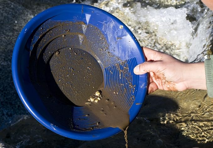 SE 12 Inch Gold Panning Pan - Dual Riffles for Easier Mining and Prospecting, Blue