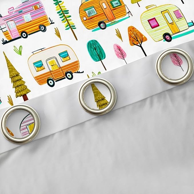 Feelyou Vintage Camper Curtains for Bedroom Living Room RV Travel Trailer Blackout Shades Camping Theme Room Darkening Curtain Window Treatments, 2 Panels 52 x 84 Inch Decor