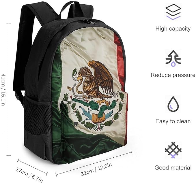 Daypack Anti-Theft Multipurpose Large Capacity Shoulder Bag, Retro Mexico Flag Travel Hiking Camping Rucksack With Smooth Zippers