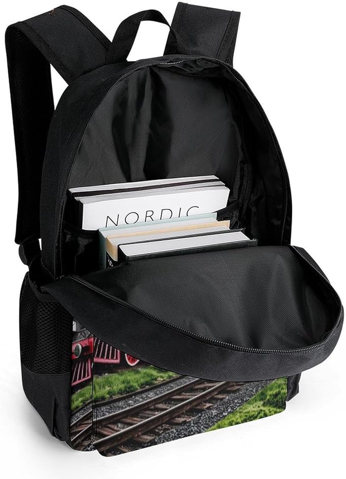 Polyester Daypack Backpack for Sports Travel Running, Big Capacity Anti-Theft Multipurpose Carry On Bag, Old Train Dark Sky Laptop Book Bag Rucksack