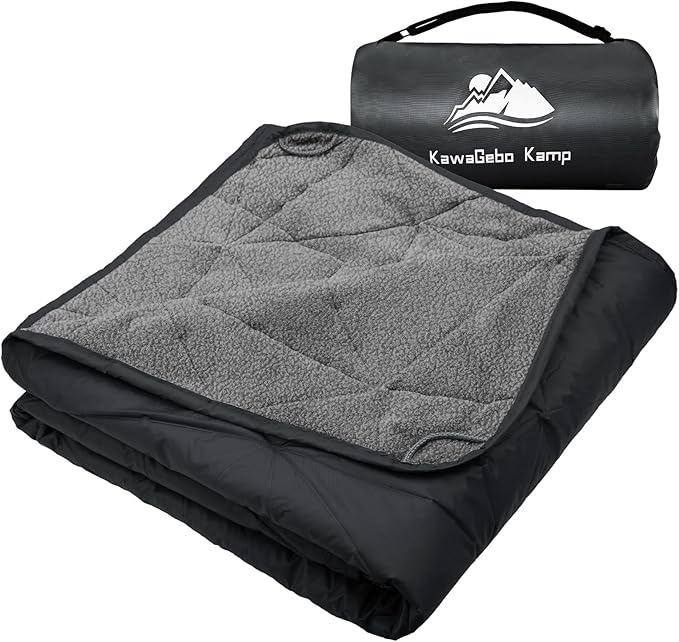 Outdoor Waterproof Blanket, Foldable Fleece Stadium Blanket for Outdoor Sports Event, Camping, Car, Pet, Picnics - Windproof, Wearable, Machine Washable 80" x 58" (Black Gray)