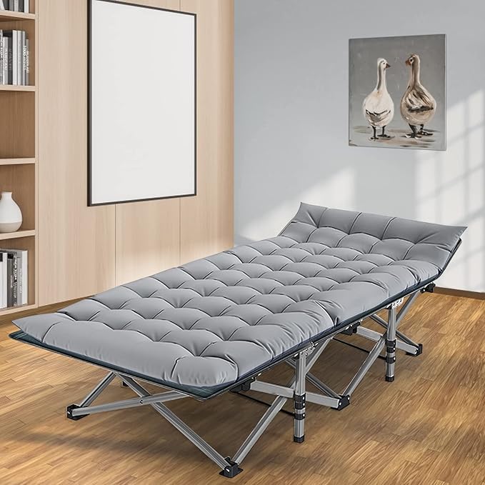 NAIZEA Folding Camping Cots for Adults, Portable Cot with Mattress Heavy Duty Outdoor Bed with Carry Bag 1200d Oxford Cloth Sleeping Cots for Camping Office Nap Home Guest Beach Travel