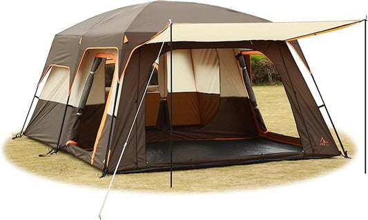 KTT Extra Large Tent 6-10-12-14 Person(B),Family Cabin Tents,2 Rooms,3 Doors and 3 Windows with Mesh,Straight Wall,Waterproof,Double Layer,Big Tent for Outdoor,Picnic,Camping,Family Gathering