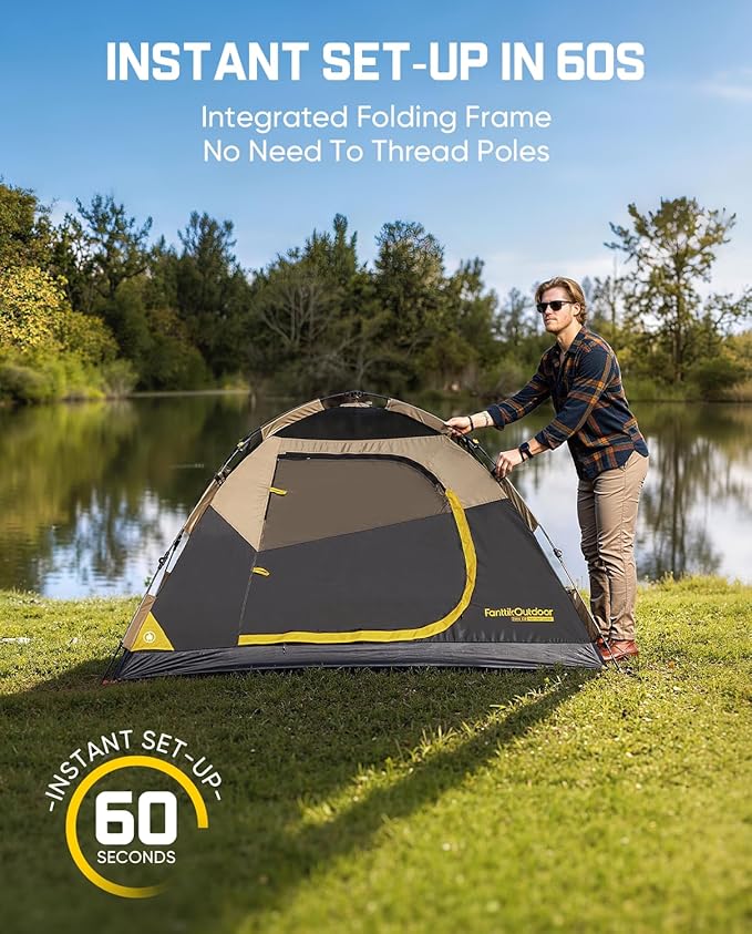 FanttikOutdoor Zeta C2/3/4 Camping Tent, 2/3/4 Person Instant Dome Tent, Easy Setup in 60s, Portable Waterproof Cabin Tent with Pre-Attached Poles & Air Vent, Ideal for Camping, Hiking, Backyard