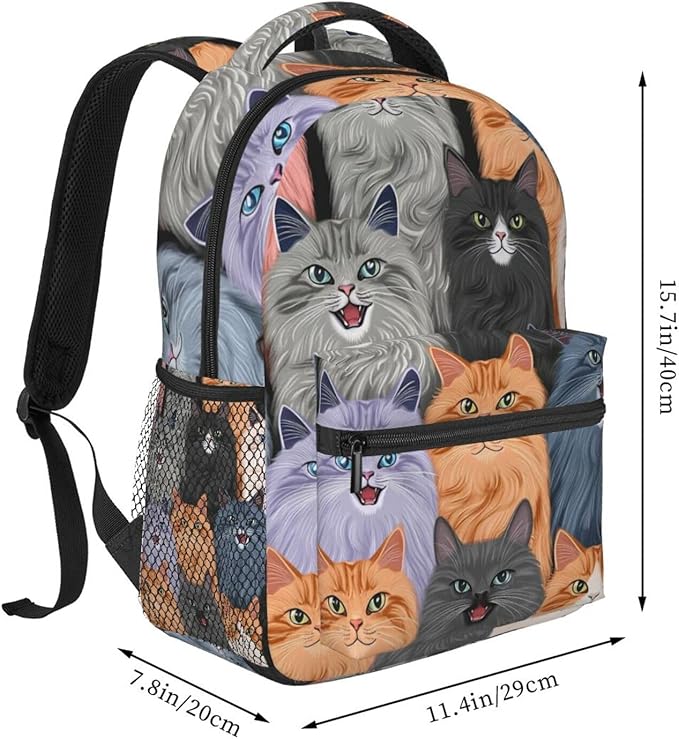 Men Women Lightweight Cats Animal Daypack Bookbag Big Capacity Carry On Bag With Side Pockets for Camping Travel Bicycle