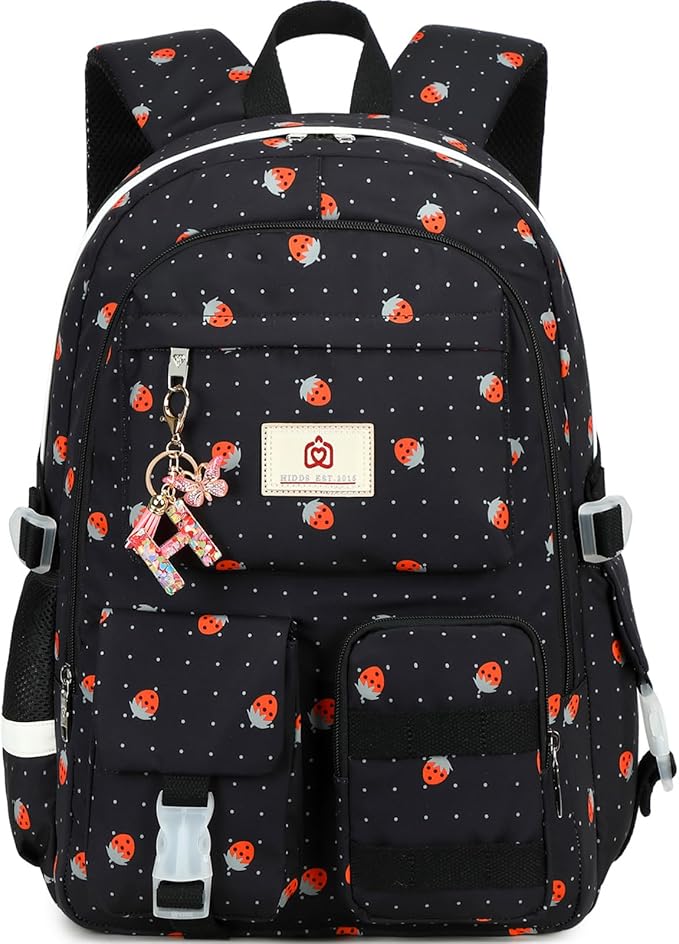 Laptop School Backpack for Teen Girls Women 15.6 Inch Cute College Backpacks Large Elementary Middle High School Bag Kids Student Strawberry Bookbag Anti Theft Travel Casual Daypack (Black-Strawberry)