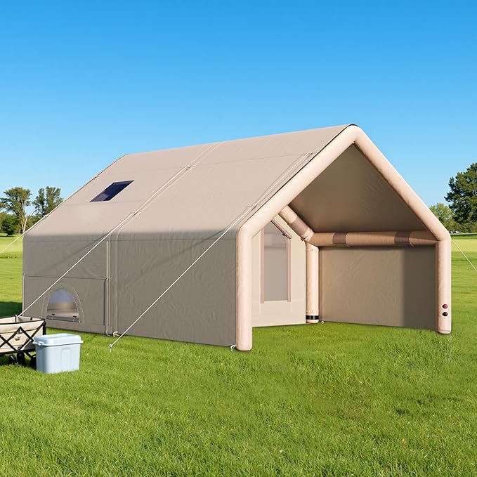 SPECRAFT Canvas Bell Yurt Tents & Inflatable Tent for Camping, Waterproof Glamping Tent with Stove Jack, Breathable Mesh, Snowproofing Spacious 4-Season Family Shelter for Outdoor, Camping, Parties