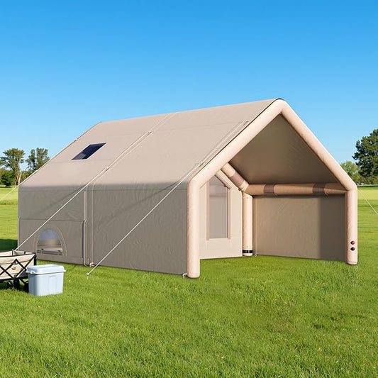 SPECRAFT Canvas Bell Yurt Tents & Inflatable Tent for Camping, Waterproof Glamping Tent with Stove Jack, Breathable Mesh, Snowproofing Spacious 4-Season Family Shelter for Outdoor, Camping, Parties