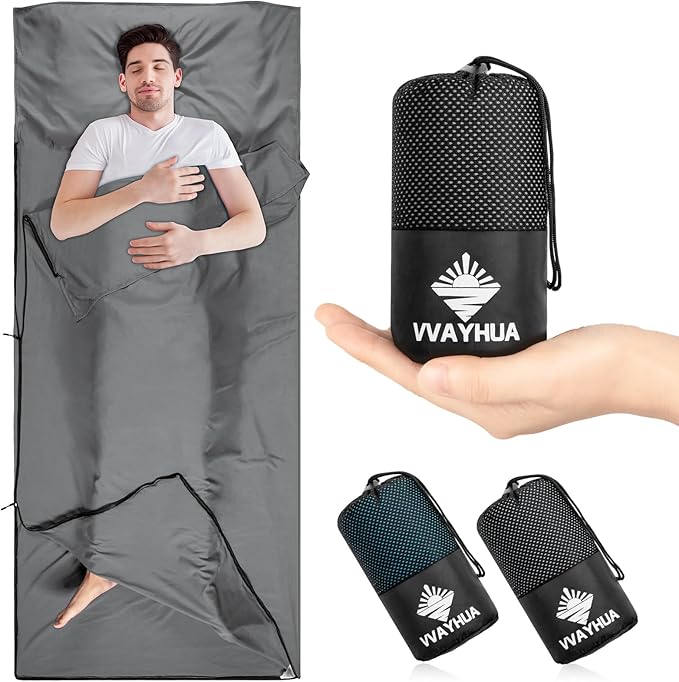 Sleeping Bag Liner, 9.5oz Ultralight Satin Travel Sheets for Hotel with Two Way Zippers, Silky Camping Sheets & Adult Sleep Sack for Backpacking Hiking Business Trips