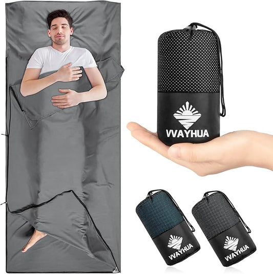 Sleeping Bag Liner, 9.5oz Ultralight Satin Travel Sheets for Hotel with Two Way Zippers, Silky Camping Sheets & Adult Sleep Sack for Backpacking Hiking Business Trips