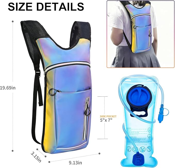Hydration Backpack,Water Backpack with 2L Water Bladder,Festival Essential-Rave Hydration Pack,Lightweight Insulation Hydropack for Outdoor,Hiking,Running,Biking,Music Festival for Men Women