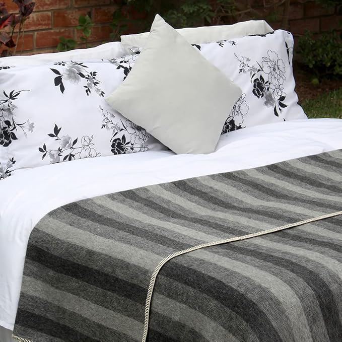 Thick Alpaca Wool Blanket Heavyweight Camping Outdoors Indoors Soft Peru Twin Size Stripes Design (Dark Gray/Soft Gray, Twin Size)