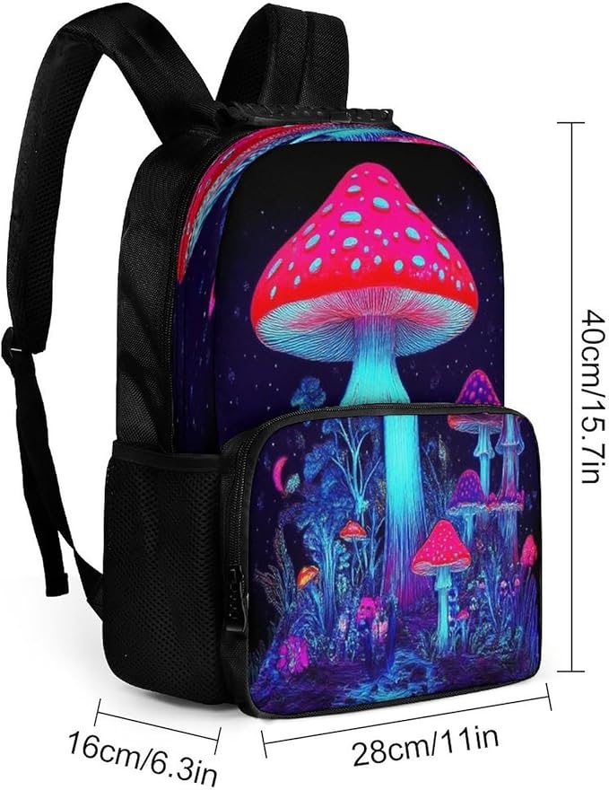 Backpack Polyester Anti-Theft Multipurpose Magic Mushroom Mushrooms Scenery Bookbag Large Capacity Laptop Book Bag Rucksack With Side Pockets