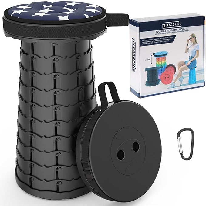 Telescoping Portable Sturdy and Lightweight Stool, Retractable Collapsible Camping Car for Travel Picnic Fishing Hiking Museums Shows Capacity 440Ib (Only Stool)