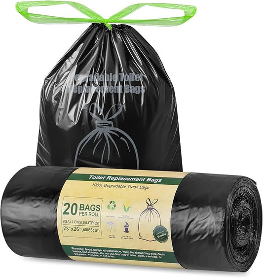 BLIKA Camping Toilet Bags Eco Absorbent Gel Set, Drawstring Portable Toilet Bags with Gel, 8 Gallon (30L) Heavy Duty 1.97 Mil, Toilet Replacement Bag with Toilet Powder for Camping Outdoor Hiking