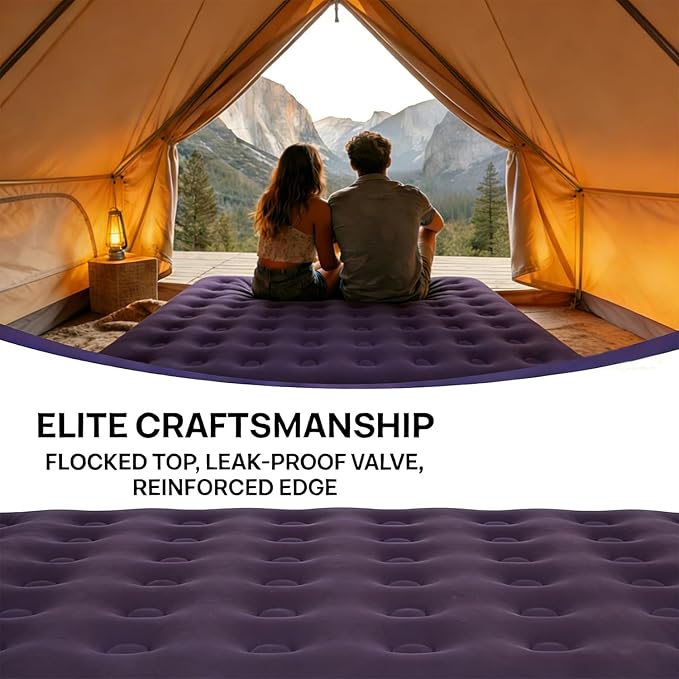 Queen Size Air Mattress - Inflatable Foldable Airbed for Camping, Home & Travel Guests, Waterproof Blow Up Mattress, Portable Sleeping Pad Accessories 80"x60"x9"