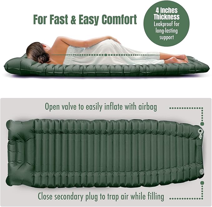 IFORREST Camping Sleeping Pad with Armrest & Pillow - Self-Inflating Air Mattress - Rollover Protection - Ultra-Comfortable Mat - Lightweight for Tent, Cot, Backpacking(XL)