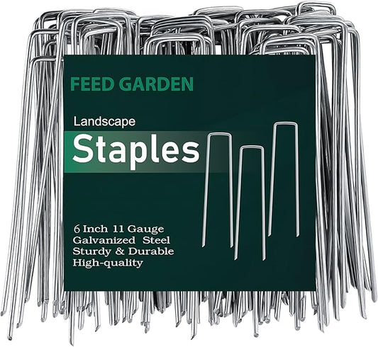 FEED GARDEN 6 Inch 50 Pack Hot-dip Galvanized Landscape Staples Plant Cover Stakes 11 Gauge Tent Stakes Garden Stakes Landscaping Fabric SOD Pins Yard Stakes for Decoration Weed Barrier Fabric