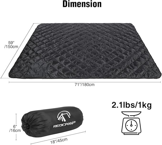 REDCAMP Large Camping Blanket with Sherpa Lining, Cold Weather Warm Outdoor Blanket Windproof for Camping Stadium, Machine Washable 59"x 71" Black